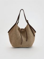 Pleciona torebka handmade - ciemnobrązowy. Brązowe torebki klasyczne damskie Reserved, bez wzorów, ze skóry, bez dodatków. Za 179.99 zł.