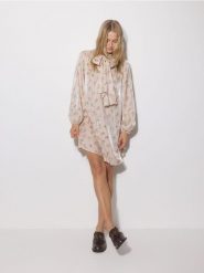 Satynowa sukienka mini z wiskozy - wielobarwny. Sukienki damskie Reserved, l, bez wzorów, z satyny, bez kołnierzyka, bez ramiączek, mini. W wyprzedaży za 139.99 zł.