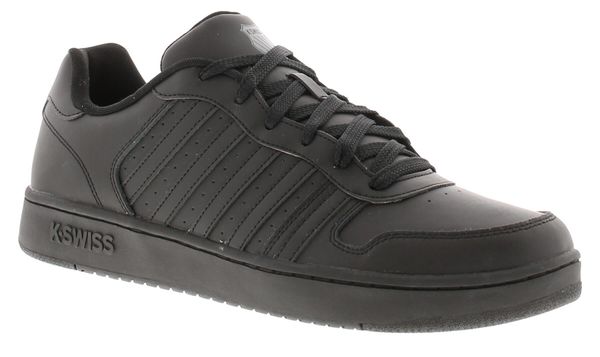 Buty - sportowe - męskie - K-Swiss - Court Palisades - skórzane czarne. Czarne buty sportowe na co dzień męskie K-Swiss, z gumy, bez zapięcia, tenisowe. Za 139.00 zł.
