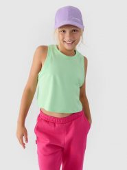 4F Crop top oversize dziewczęcy - zielony 152 (11-12 lat). Zielone koszulki dziewczęce 4f, bez wzorów, z bawełny, bez ramiączek. W wyprzedaży za 9.99 zł.