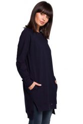 Granatowa Długa Nierozpinana Bluza z Rozporkami. Brązowe bluzy bez kaptura damskie MOE, l, z bawełny. Za 249.90 zł.