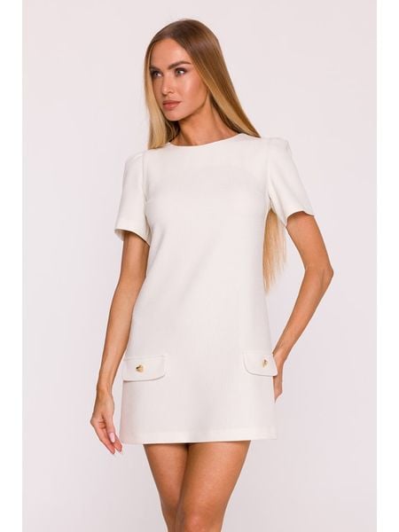 Made of emotion Sukienka w kolorze białym rozmiar: XL. Białe sukienki damskie Made Of Emotion, na co dzień, xl, bez wzorów, bez kołnierzyka, bez ramiączek, mini, proste. Za 219.99 zł.