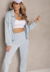 Jasnoniebieski Komplet Dresowy w Stylu Cargo Bluza i Spodnie Korirana. Niebieskie bluzy bez kaptura damskie Renee, m, z dresówki. Za 74.99 zł.