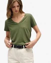 Superdry Koszulka Studios Slub haftowana, relaxed fit – Four Leaf Clover. Zielone t-shirty damskie Superdry., bez wzorów, z bawełny, bez ramiączek. Za 129.40 zł.
