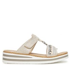 Klapki Rieker. Szare klapki damskie Rieker, bez wzorów, bez obcasa. Za 319.99 zł.