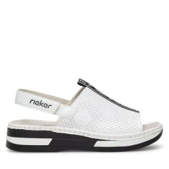 Sandały Rieker. Białe sandały damskie Rieker, bez wzorów, bez obcasa, na płaskiej podeszwie. Za 299.99 zł.