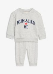 Bluza dresowa i spodnie (2 części). Szare bluzy i bluzki niemowlęce bonprix, bez wzorów, z dresówki, bez ramiączek, bez kaptura. Za 62.99 zł.