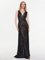 Elisabetta Franchi Sukienka wieczorowa AB-366-32E2-V740 Czarny Regular Fit. Czarne sukienki damskie Elisabetta Franchi, bez wzorów, z syntetyku, wizytowe, bez kołnierzyka, bez ramiączek. Za 1,619.00 zł.