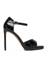 Eva Minge Sandały EO-VIOLET-LT2521-3-1 Czarny. Czarne sandały damskie Eva Minge, bez wzorów, z lakierowanej skóry, bez obcasa, na szpilce. Za 429.99 zł.