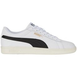 Buty Puma Smash 3.0 L 390987 03 białe. Białe buty sportowe na co dzień męskie z gumy, bez zapięcia. W wyprzedaży za 296.47 zł.