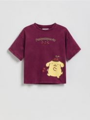 T-shirt Pompompurin - bordowy. Czerwone koszulki dziewczęce Reserved, bez wzorów, z bawełny, bez ramiączek. Za 45.99 zł.