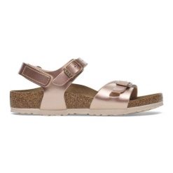 Sandały Birkenstock Rio As 1029530 złoty. Żółte sandały damskie bez wzorów, z materiału, bez obcasa. Za 499.71 zł.