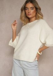 Jasnobeżowy Sweter z Rękawami 3/4 z Wełną Dannalin. Brązowe swetry klasyczne damskie Renee, na wiosnę, z wełny, bez kołnierzyka. Za 139.99 zł.