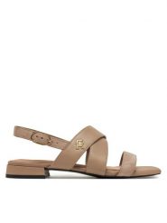Tommy Hilfiger Sandały FW0FW08507 Beżowy. Brązowe sandały damskie Tommy Hilfiger, bez wzorów, ze skóry, bez obcasa, na płaskiej podeszwie. Za 379.99 zł.
