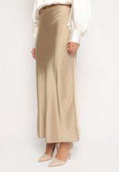 Beżowa Satynowa Spódnica Maxi Shapas. Brązowe spódniczki damskie Born2be, l, bez wzorów, z satyny, z podwyższonym stanem, maxi. Za 89.99 zł.