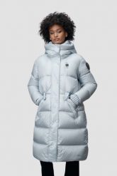 BLAUER Błękitny damski płaszcz Lena Raincoat Long Jackets. Niebieskie płaszcze damskie Blauer USA, s, bez wzorów, ze lnu, eleganckie. W wyprzedaży za 1,599.99 zł.