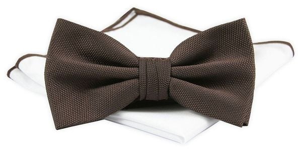 Męska Mucha z Poszetką - Chattier - Brązowa. Brązowe krawaty i muchy męskie Chattier, bez wzorów, z poliesteru, eleganckie. Za 59.00 zł.