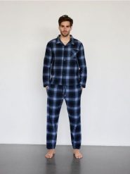 Dwuczęściowa piżama w kratę - niebieski. Niebieskie piżamy męskie Reserved, l, bez wzorów, z bawełny, bez ramiączek. W wyprzedaży za 119.99 zł.