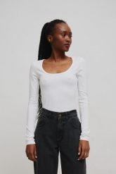Dopasowany top z długim rękawem w kolorze CLASSIC WHITE - LITE -XS. Białe topy damskie Marsala, xs, bez wzorów, z bawełny, bez kołnierzyka. Za 159.90 zł.