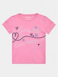 Guess T-Shirt A3GI02 K6YW1 Różowy Regular Fit. Czerwone koszulki dziewczęce Guess, m, z aplikacjami, z bawełny, bez ramiączek. Za 89.99 zł.