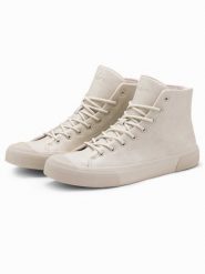 Wysokie męskie buty trampki z gumowym noskiem – kremowe V1 - Rozmiar: 46. Białe trampki i tenisówki męskie Ombre Clothing, z aplikacjami, z gumy, bez zapięcia. W wyprzedaży za 149.99 zł.