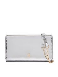 Tommy Hilfiger Torebka Icon Flap W/Chain Met AW0AW17959 Srebrny. Szare torebki wieczorowe Tommy Hilfiger, bez wzorów, ze skóry, wizytowe, bez kołnierzyka, bez ramiączek. Za 339.99 zł.