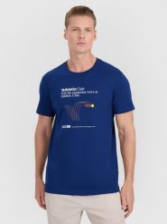 4F T-shirt regular z nadrukiem męski - granatowy S. Niebieskie t-shirty męskie 4f, m, bez wzorów, z bawełny, bez kołnierzyka. Za 69.99 zł.