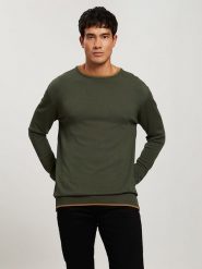 Cross Jeans Sweter w kolorze khaki rozmiar: S. Brązowe swetry męskie Cross Jeans, s, bez wzorów, z jeansu, bez kołnierzyka. Za 74.63 zł.