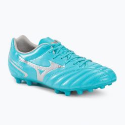 Buty piłkarskie Mizuno Monarcida Neo II Sel AG. Niebieskie buty sportowe na co dzień damskie Mizuno, bez wzorów, do piłki nożnej. Za 129.99 zł.