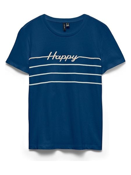 Vero Moda Koszulka w kolorze granatowym rozmiar: XL. Niebieskie bluzki damskie Vero Moda, xl, bez wzorów, z bawełny, bez kołnierzyka. Za 44.61 zł.