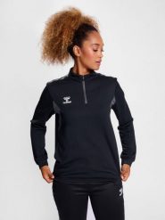 Damska bluza dresowa half zip Hummel Authentic. Czarne bluzy sportowe damskie HUMMEL, na wiosnę, xs, bez wzorów, z dresówki, bez ramiączek, długie, bez kaptura. Za 192.45 zł.