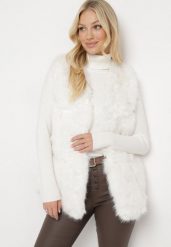 Biała Kamizelka Futrzana z Wstawkami z Ekoskóry Batliewa. Białe kamizelki damskie Born2be, l, z futra. Za 189.99 zł.