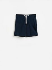 Szorty jogger z lnem - granatowy. Niebieskie szorty męskie Reserved, z bawełny, bez kołnierzyka. Za 129.99 zł.