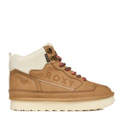 Trzewiki Roxy. Brązowe botki damskie Roxy, bez obcasa, na płaskiej podeszwie, bez zapięcia. Za 159.99 zł.