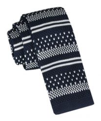 Krawat Knit (Dzianinowy) - Wzór Norweski - Świąteczny - Alties - Granatowy. Niebieskie krawaty i muchy męskie Alties, bez wzorów, z dzianiny, sportowe. Za 55.00 zł.