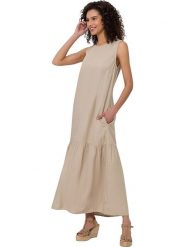 Heine Sukienka w kolorze beżowym rozmiar: 42. Brązowe sukienki damskie Heine, na co dzień, bez wzorów, bez kołnierzyka, bez ramiączek, maxi, proste. Za 69.99 zł.