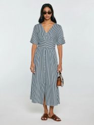 Sukienka damska midi z wiskozy w paski granatowo-białe Zissa 403. Niebieskie sukienki damskie Big Star, do pracy, l, bez wzorów, z tkaniny, biznesowe, bez kołnierzyka, bez ramiączek, midi. Za 249.99 zł.