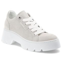 Srebrne Półbuty Chebello Modne Obuwie Damskie. Szare półbuty damskie CheBello, bez wzorów, z materiału, eleganckie, bez obcasa. Za 539.00 zł.