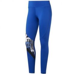 Spodnie treningowe damskie Reebok Wor Myt Aop Tight. Niebieskie spodnie sportowe damskie Reebok, xs, na fitness i siłownię. Za 148.00 zł.