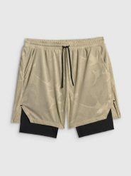 Szorty treningowe 2 w 1 z wykończeniem szybkoschnącym męskie beżowe 4F 2XL. Zielone szorty męskie Under Armour, z materiału, bez kołnierzyka. Za 179.99 zł.