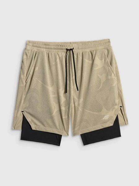 Szorty treningowe 2 w 1 z wykończeniem szybkoschnącym męskie beżowe 4F 2XL. Zielone szorty męskie Under Armour, z materiału, bez kołnierzyka. Za 179.99 zł.
