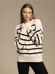 Sweter w paski z wiskozy - beżowy. Brązowe swetry klasyczne damskie Sinsay, l, z wiskozy, bez kołnierzyka. Za 59.99 zł.