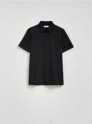Koszulka polo regular - czarny. Czarne koszulki polo męskie Reserved, l, bez wzorów, z bawełny, bez ramiączek. Za 69.99 zł.