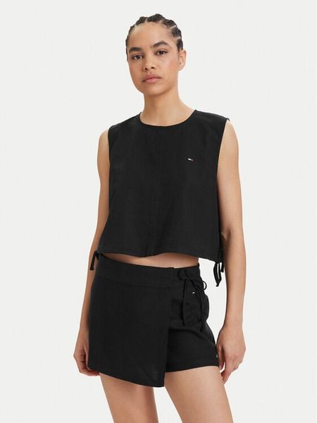 Tommy Jeans Top DW0DW22779 Czarny Regular Fit. Czarne topy damskie Tommy Jeans, l, bez wzorów, z jeansu, bez ramiączek. Za 217.99 zł.