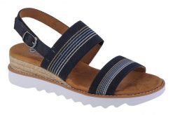 Sandały damskie, Desert Kiss Hi - Tea Time. Niebieskie sandały damskie Skechers, bez wzorów, z materiału, bez obcasa. Za 259.99 zł.