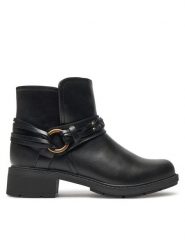 Clarks Botki Hearth Kaylie 26179613 Czarny. Czarne botki damskie Clarks, ze skóry, bez obcasa, na płaskiej podeszwie, bez zapięcia. Za 419.99 zł.