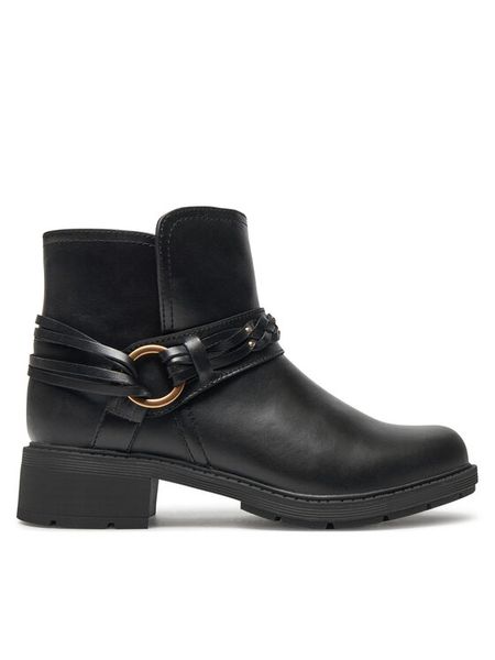 Clarks Botki Hearth Kaylie 26179613 Czarny. Czarne botki damskie Clarks, ze skóry, bez obcasa, na płaskiej podeszwie, bez zapięcia. Za 419.99 zł.