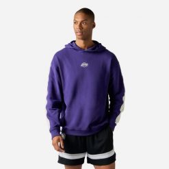 Bluza z kapturem do koszykówki unisex Tarmak NBA Lakers. Fioletowe bluzy sportowe damskie KIPSTA, m, bez wzorów, z bawełny, bez ramiączek, z kapturem. Za 149.99 zł.