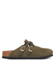 Birkenstock Klapki Blair D-Buckle 1033158 Zielony ciemny. Zielone klapki damskie Birkenstock, bez wzorów, ze skóry, bez obcasa. Za 674.99 zł.