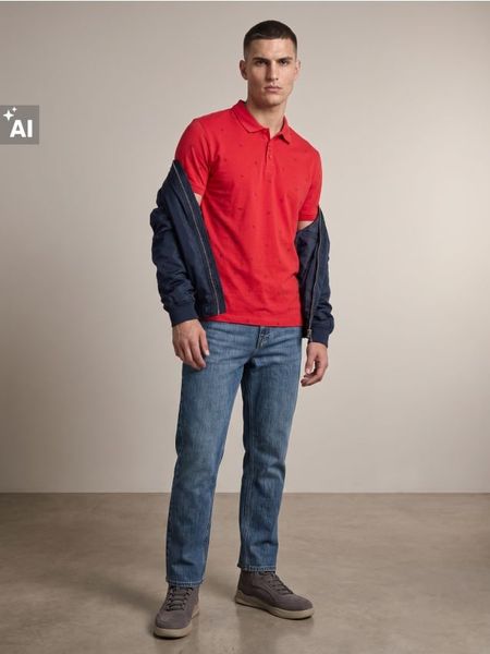 Bawełniana koszulka polo z motywem reniferów - czerwony. Czerwone koszulki polo męskie Sinsay, l, bez wzorów, z bawełny, bez ramiączek. Za 25.99 zł.